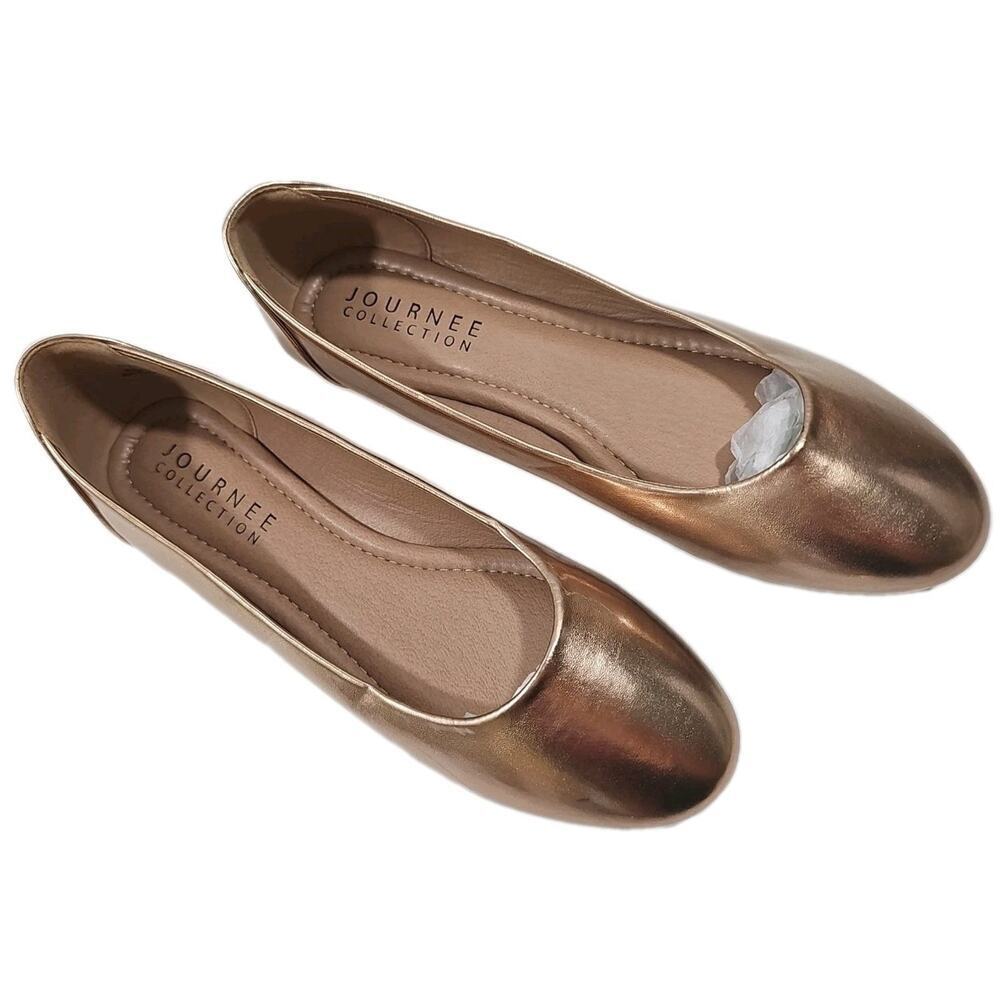 JOURNEE COLLECTION ~Woman Sz 8~Gold Mrtallic Kavn Slip On Ballet Flats Round Toe